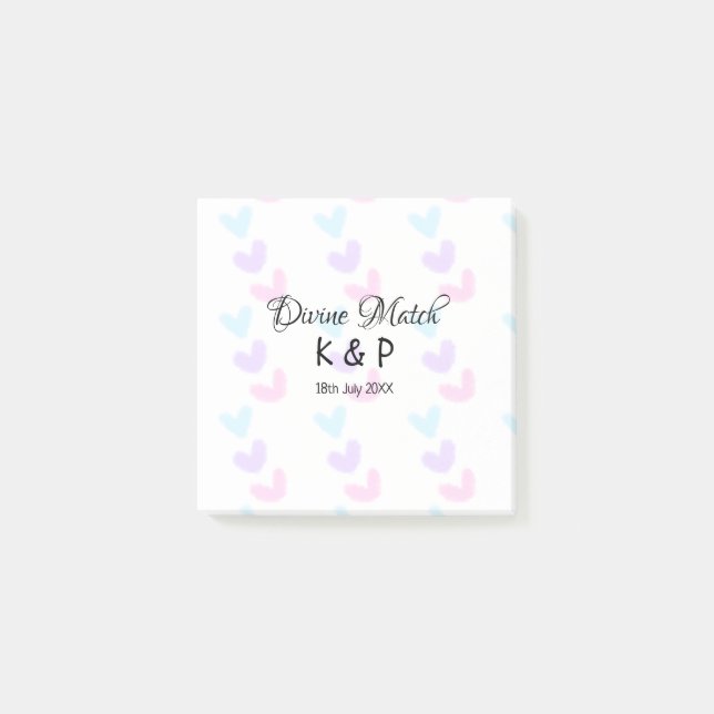 Divine match add couple name letter heart pattern  post-it notes (Front)