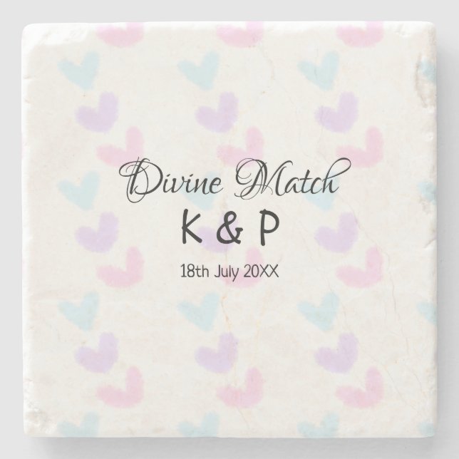 Divine match add couple name letter heart pattern  stone coaster (Front)
