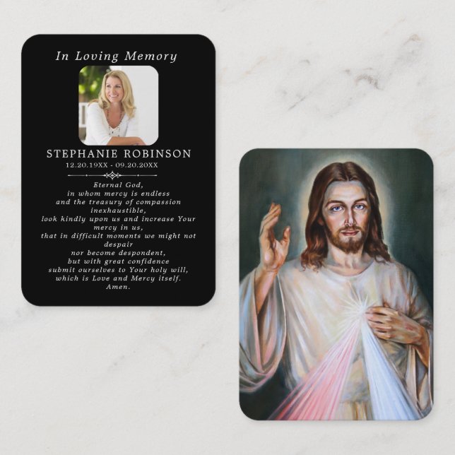 Divine Mercy Catholic Funeral Black Prayer Card (Front/Back)