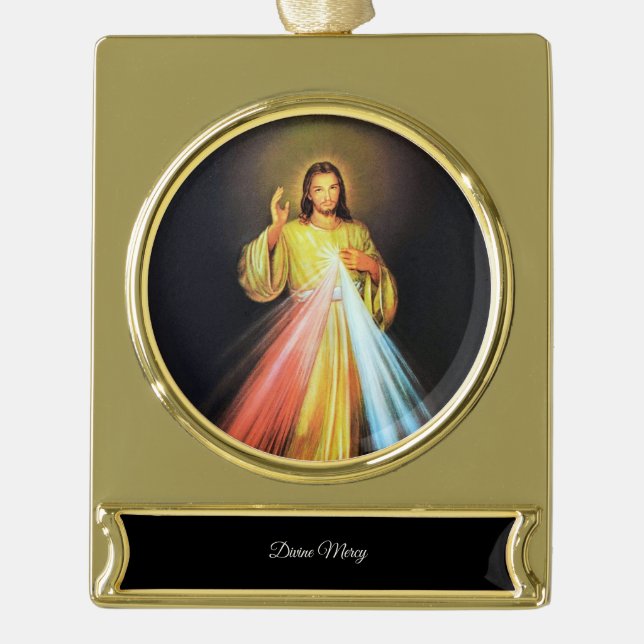 Divine Mercy Gold Plated Banner Ornament (Front)