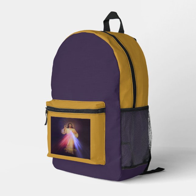 Divine Mercy Gold Printed Backpack (Back Corner Right)