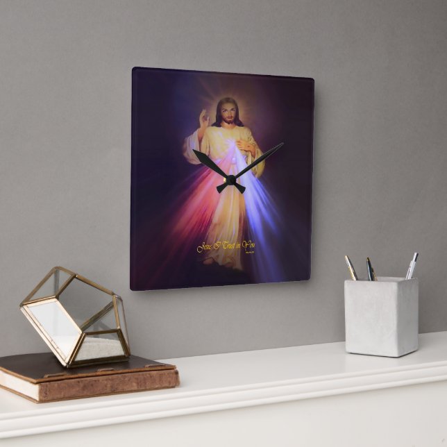 Divine Mercy Gold Square Wall Clock (Office)