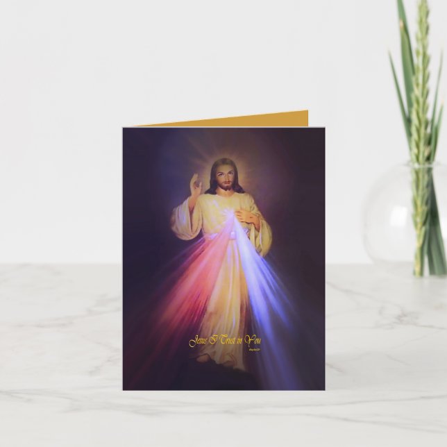 Divine Mercy Gold with Chaplet Prayer Thank You Card (Front)