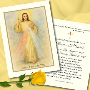 Divine Mercy Jesus Funeral Memorial Prayer  Business Card