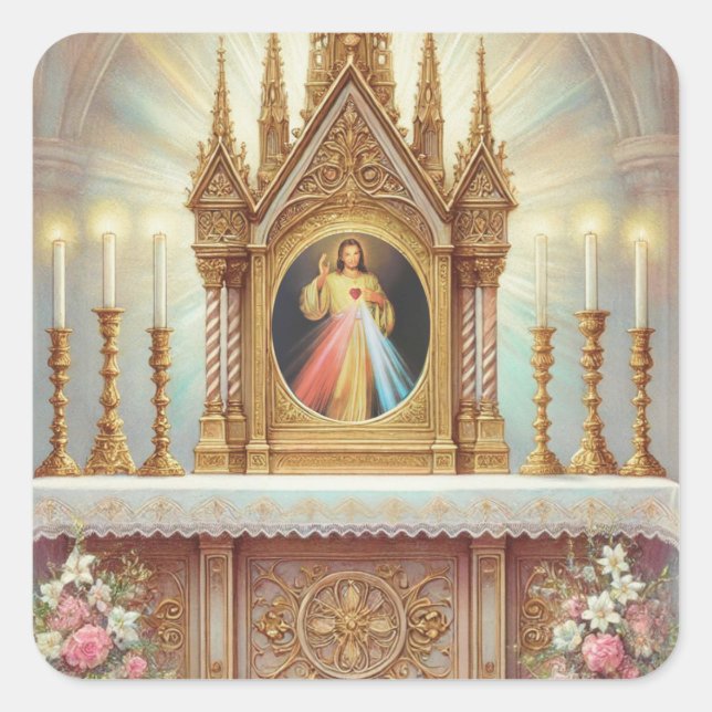  Divine Mercy Jesus on the High Altar Square Sticker (Front)