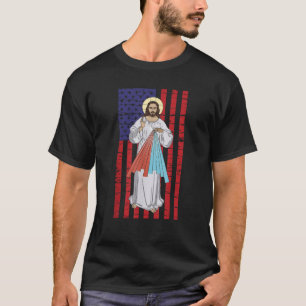 Divine Mercy Jesus USA American Flag Catholic T-Shirt