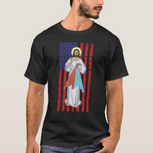 Divine Mercy Jesus USA American Flag Catholic T-Shirt