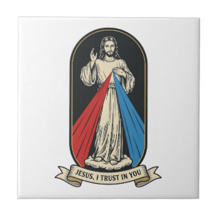 Divine Mercy Jesus Vintage Ceramic Tile