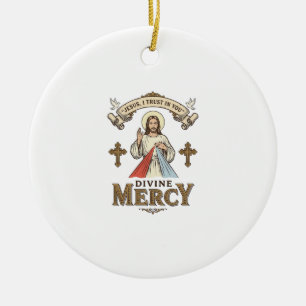 Divine Mercy Jesus Vintage Engraving Religious Shi Ceramic Ornament