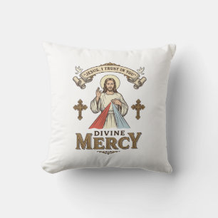 Divine Mercy Jesus Vintage Engraving Religious Shi Cushion