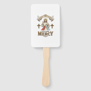 Divine Mercy Jesus Vintage Engraving Religious Shi Hand Fan