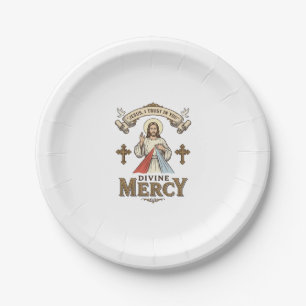 Divine Mercy Jesus Vintage Engraving Religious Shi Paper Plate