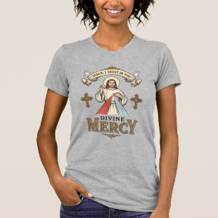 Divine Mercy Jesus Vintage Engraving Religious Shi T-Shirt