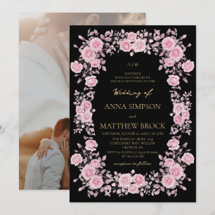 Divine Modern Pink Roses Elegant Frame Wedding  Invitation