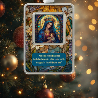 Divine Motherhood Madonna & Baby Jesus Golden Halo Silver Plated Framed Ornament