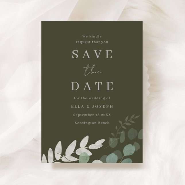 Divine Olive Green Leaf Elegance Wedding Save The Date (Creator Uploaded)