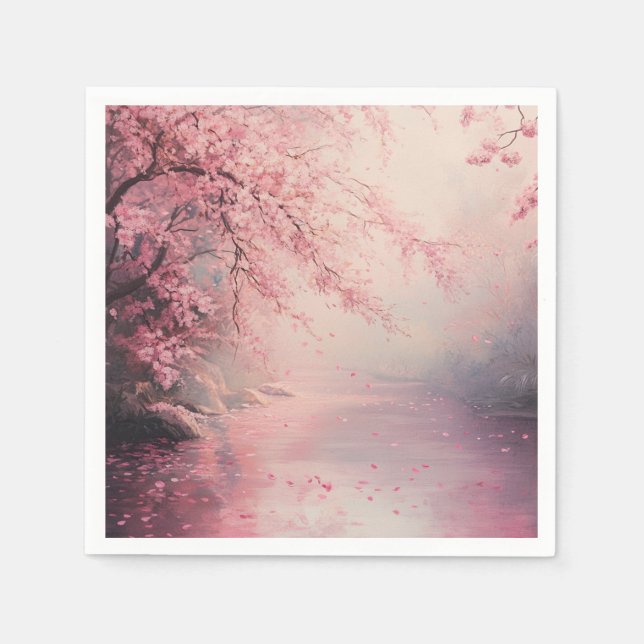 Divine Pink Cherry Blossom Tree Napkin (Front)