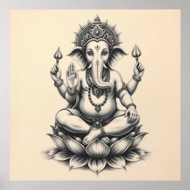 Divine Presence: Ganesha Charcoal Art Poster (Front)