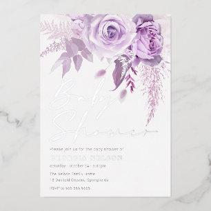 Divine Purple Lavender Floral Baby Shower Silver
