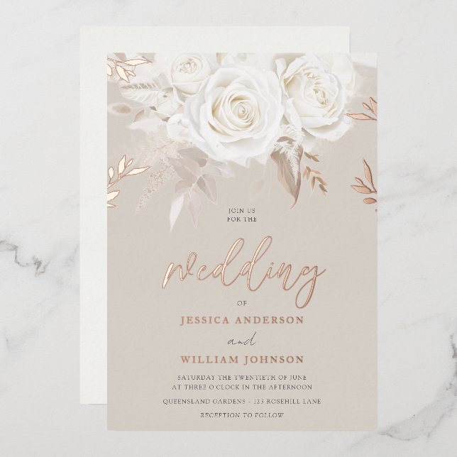 Divine Rose Gold Beige & Ivory Roses Wedding (Front/Back)