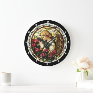 Divine Rose Prayer Stained Glass Angel Large Clock