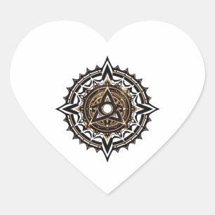 Divine Sacred Mandala – Black & Gold Trishul  Heart Sticker