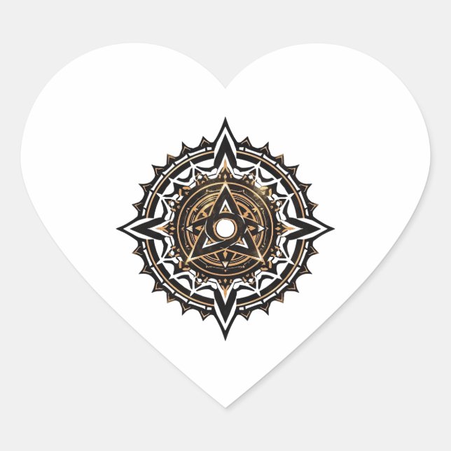 Divine Sacred Mandala – Black & Gold Trishul  Heart Sticker (Front)