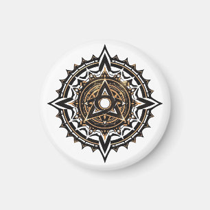 Divine Sacred Mandala – Black & Gold Trishul Magnet