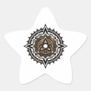 Divine Sacred Mandala – Black & Gold Trishul  Star Sticker