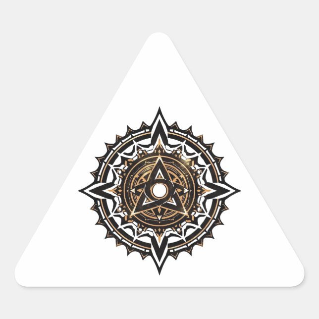 Divine Sacred Mandala – Black & Gold Trishul  Triangle Sticker (Front)