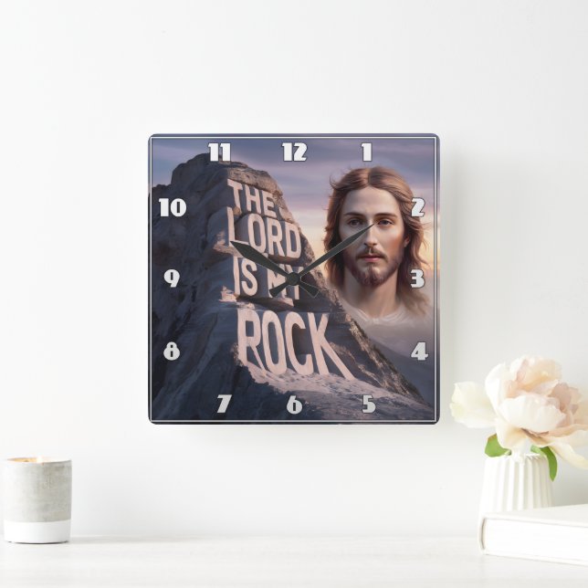 Divine Saviour: The Lord Is My Rock Square Wall Clock (Home)