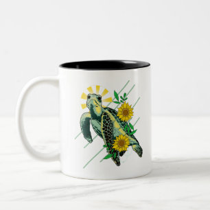 Divine Sea Turtle Sunflower Two-Tone Coffee Mug