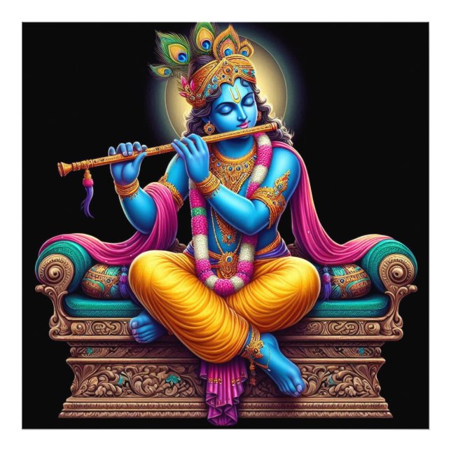 Divine Serene Krishna Flute Art Photo Print (Front)