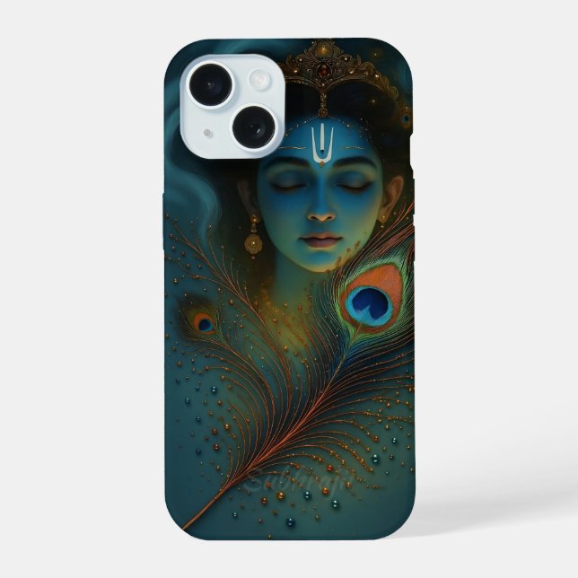 Divine Serenity – Krishna Inspired Artistic Phone  iPhone 15 Case (Back)