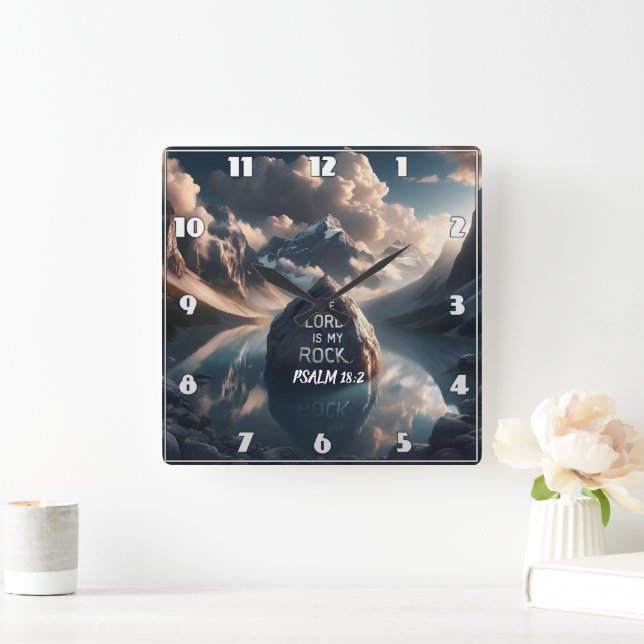 Divine Solidity: The Lord Is My Rock Square Wall Clock (Home)