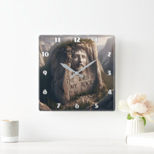 Divine Statue: The Lord Is My Rock Square Wall Clock