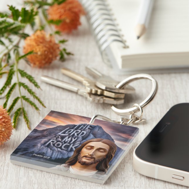 Divine Strength: The Lord Is My Rock Key Ring (Front Right)