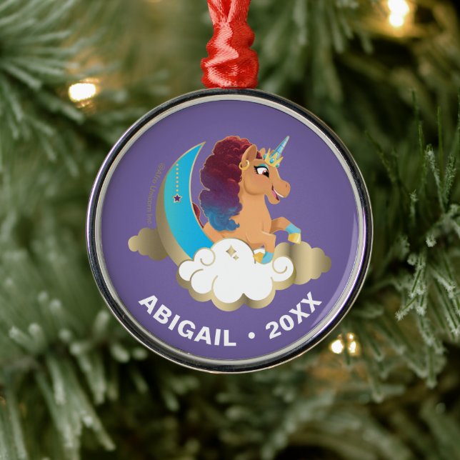 Divine the Unicorn | Moon & Clouds Metal Ornament (Tree)