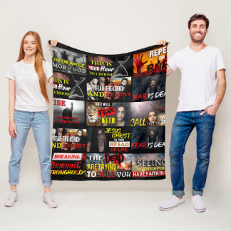 Divine Threads of Faith: A Tapestry Collage Fleece Blanket