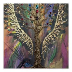DIVINE TREE WITH JEWELED LEAVES POSTER