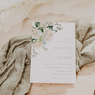 Divine White Roses All Seasons Wedding Invitation