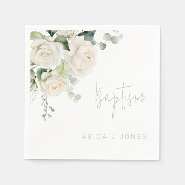 Divine White Roses & Sage Baptism  Napkin (Front)