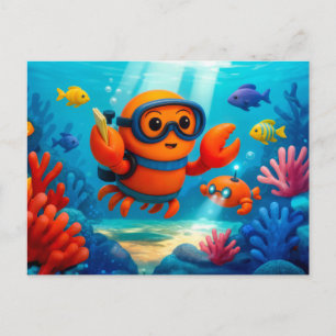 Diving Crab Exploring Colourful Underwater Coral W Postcard