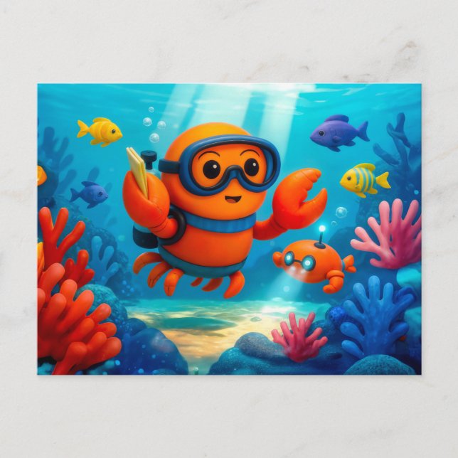 Diving Crab Exploring Colourful Underwater Coral W Postcard (Front)