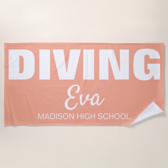 Diving, Diver Senior Night Gifts Springboard  Beach Towel (Front)