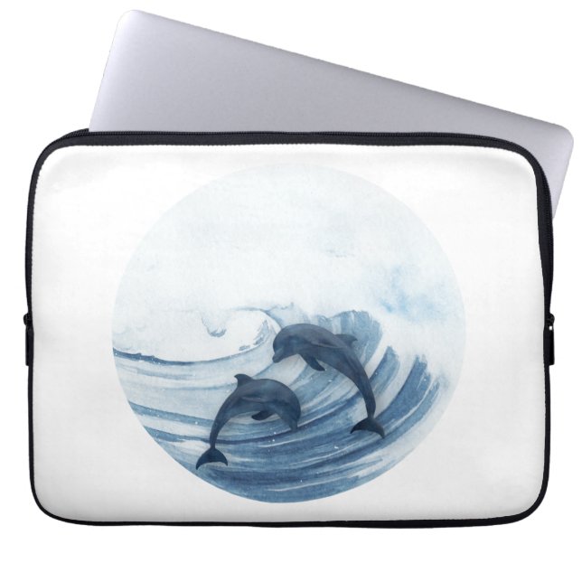 Diving dolphins in the surf laptop sleeve (Front)