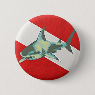 diving flag shark 6 cm round badge