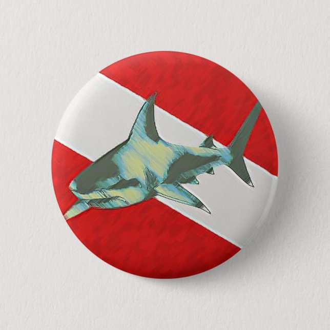 diving flag shark 6 cm round badge (Front)