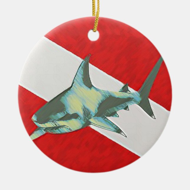 diving flag shark ceramic tree decoration (Front)