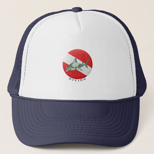 diving flag shark trucker hat (Front)